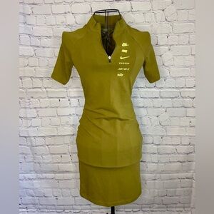 NIKE, army green, v-cut zipper dress